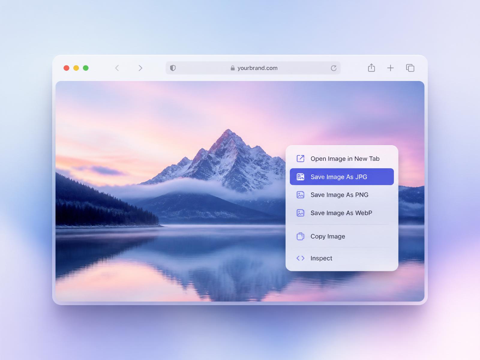 Browser right-click menu showing Save Image As format options